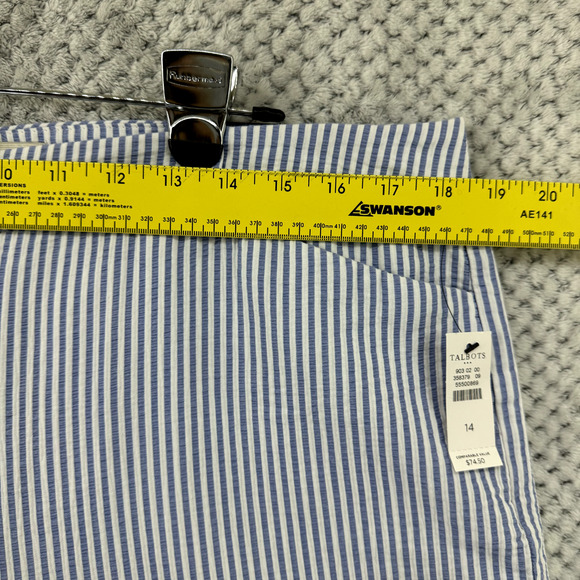 Talbots Pants Womens 14 White Blue Striped Textured Skimmer Mid Rise Capri New - Picture 13 of 15